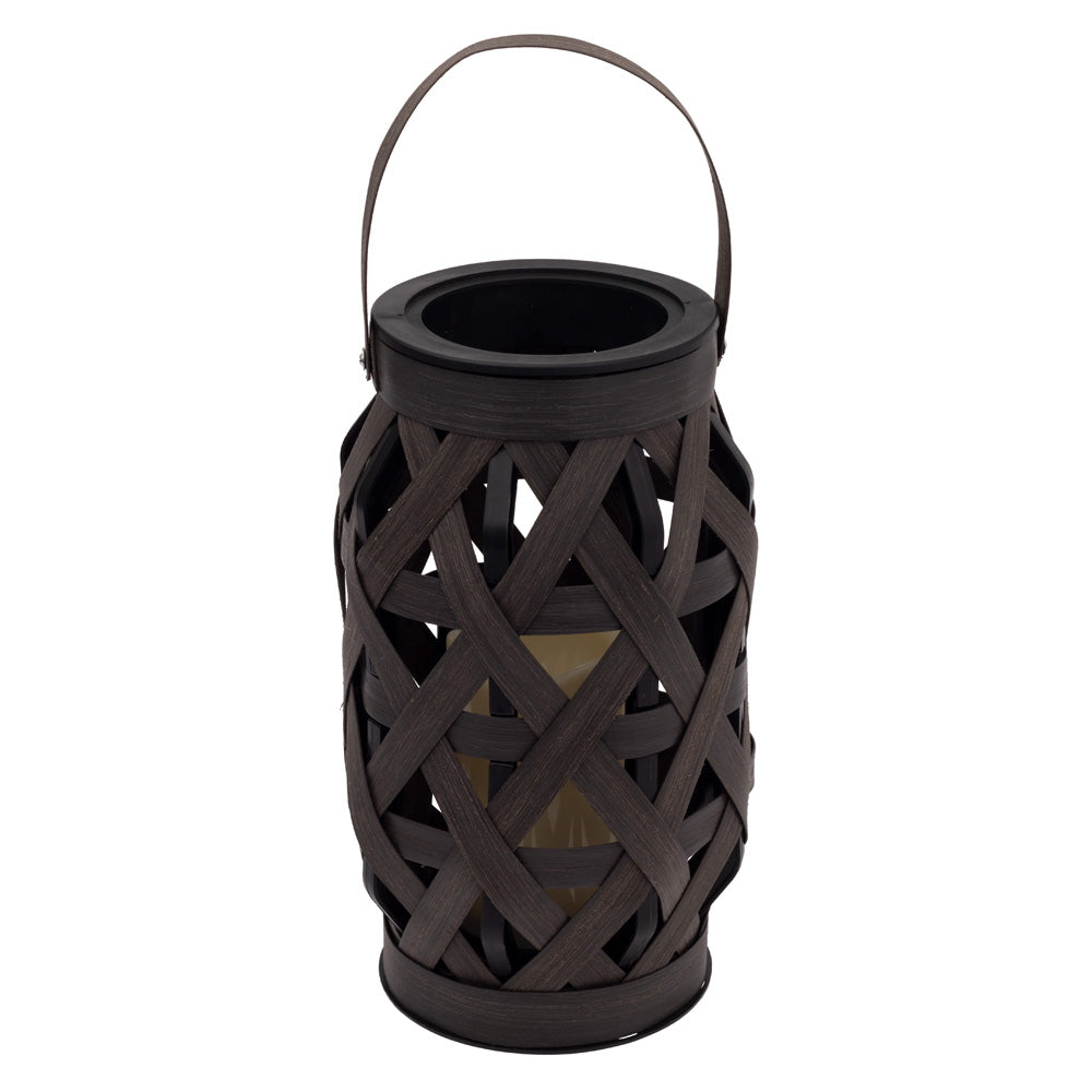 Large Brown Basketweave Lantern W Led Candle