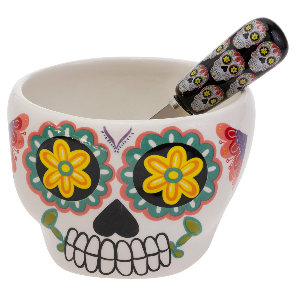 No Vida Cantina Skull Bowl and Spreader Set