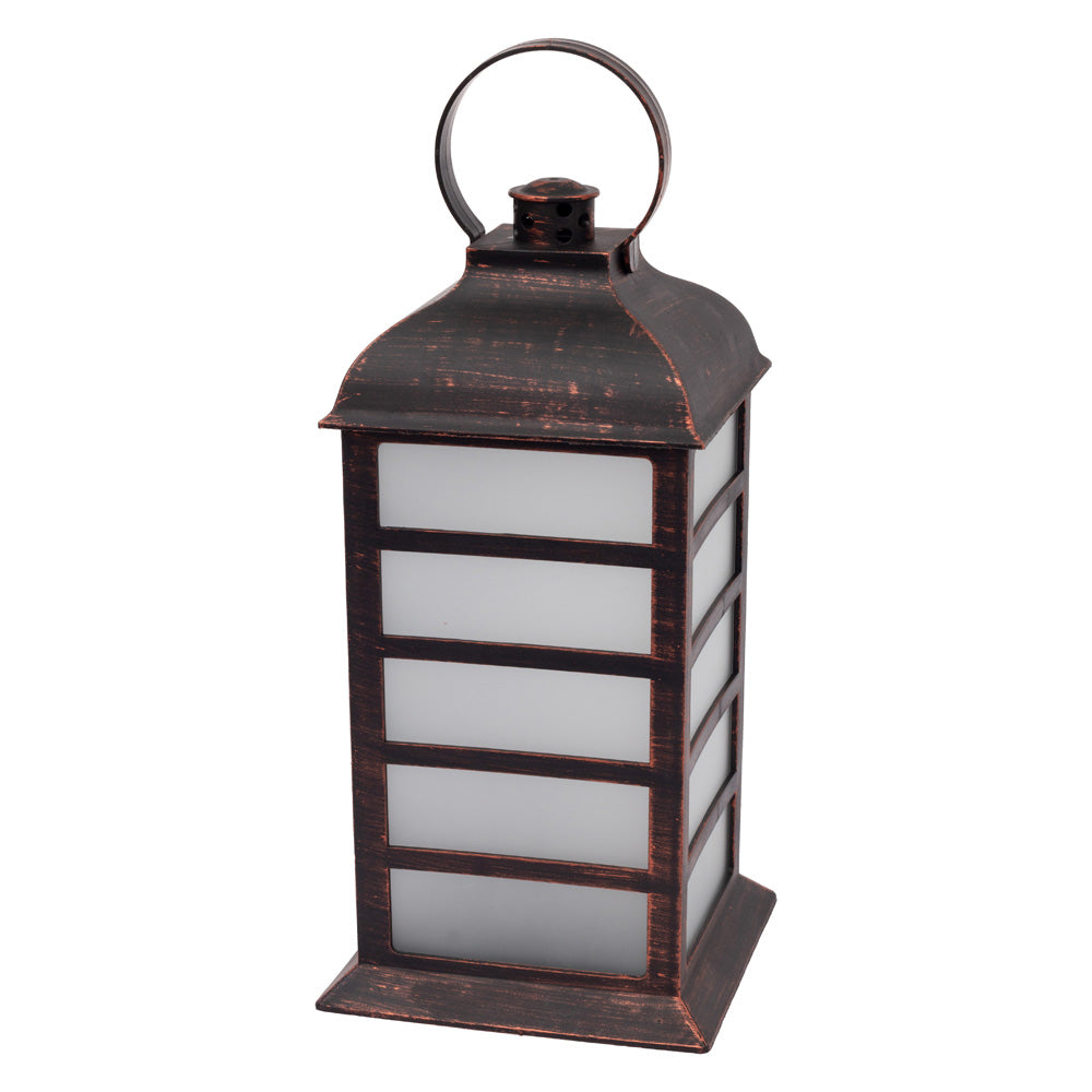 Antique Bronze Frosted Slat Lantern W Led Strip