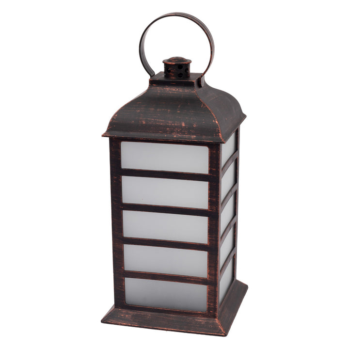 Antique Bronze Frosted Slat Lantern W Led Strip