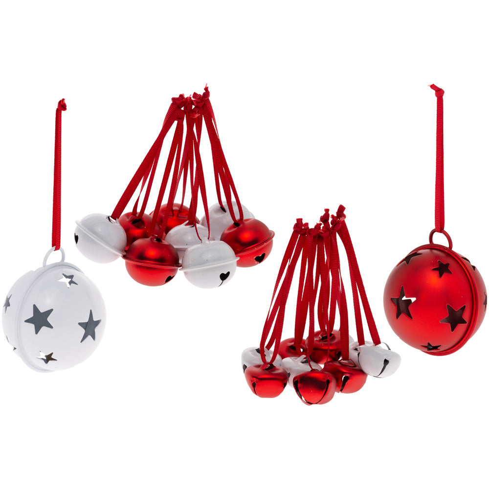 RED & WHITE BELL ORNAMENTS S/20 ASSORTED SIZES 2.25 1.25 .75