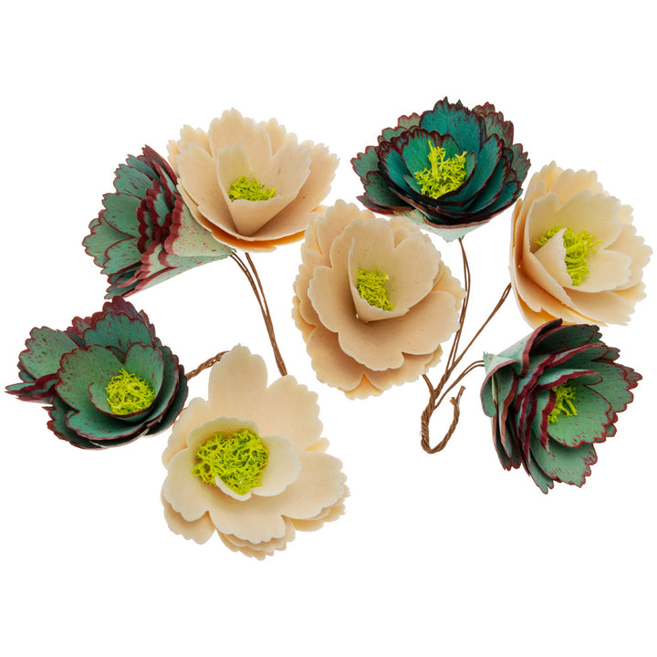 Aqua and Natural Wood Curl Flowers (Set of 8)