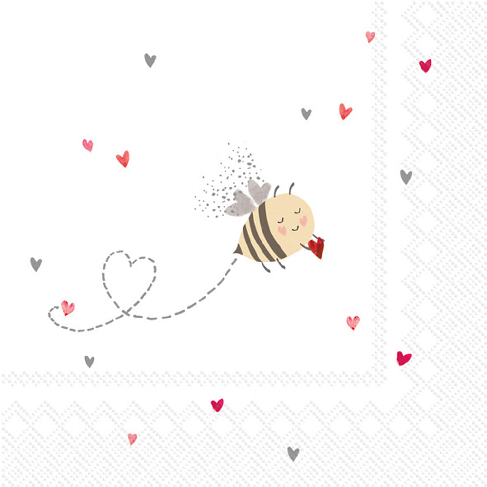 Bee My Valentine Lunch Napkin Red Grey