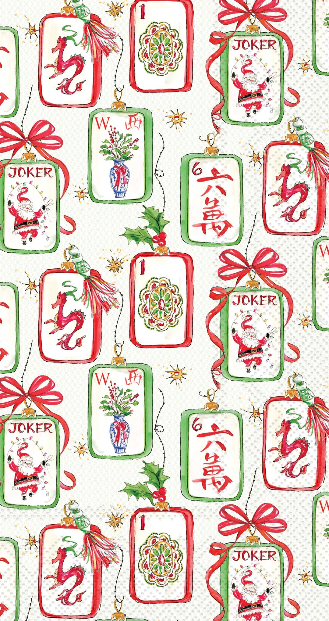 Mahjong and Santa Cocktail Napkin