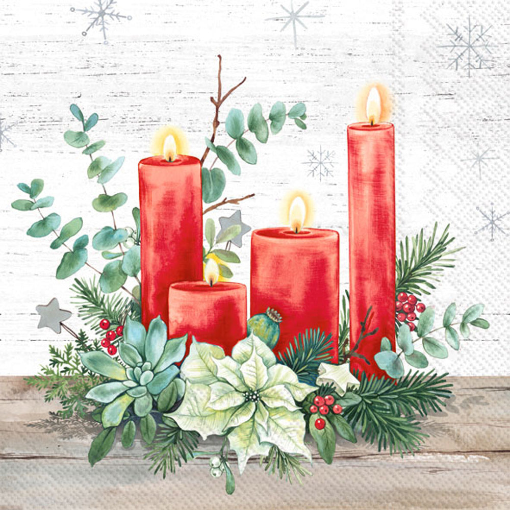 Four Candles Lunch Napkin Red