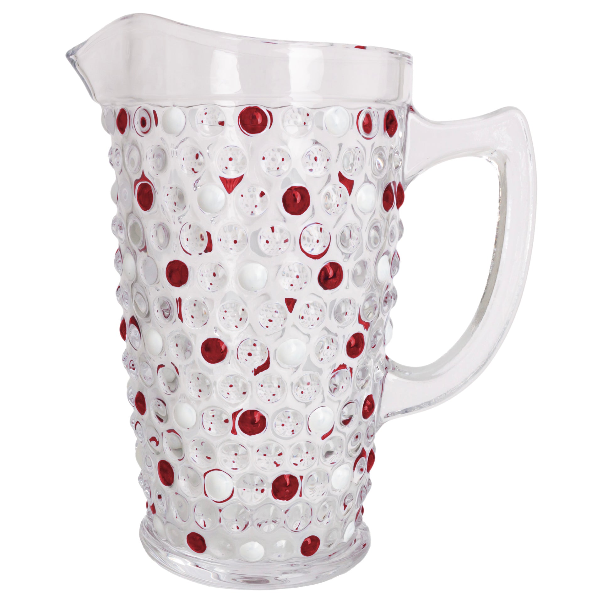 Red & White Hobnail Glass Pitcher