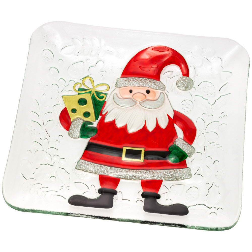 PRESENT SANTA SQUARE GLASS PLATE