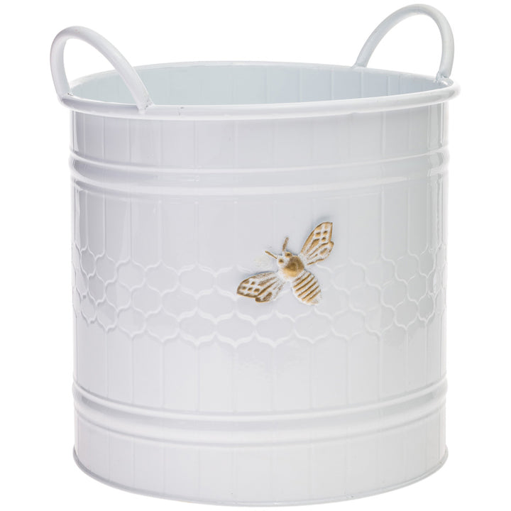 Round White Bee Buckets (Set of 2)