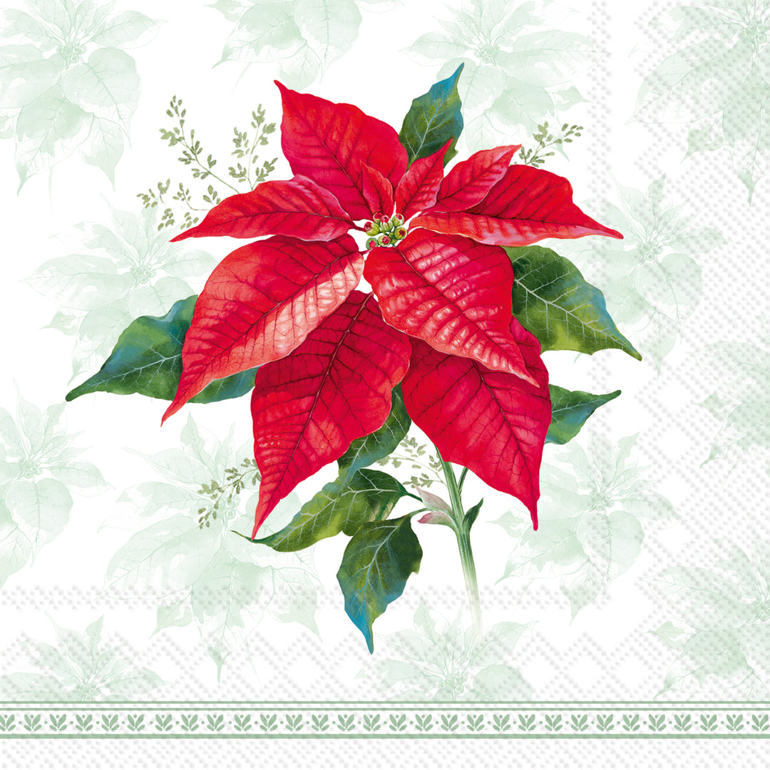 Classic Poinsettia green Cocktail Napkin