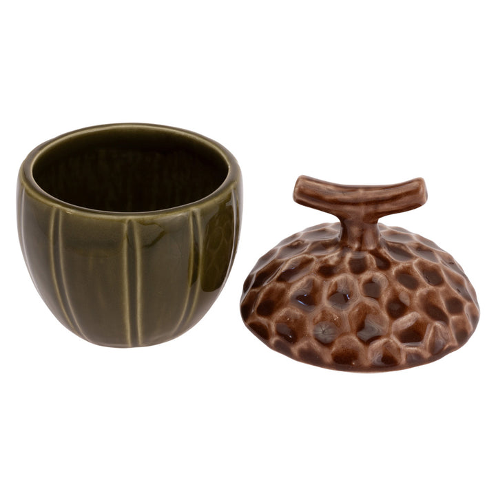 Olive Green Acorn Covered Jar