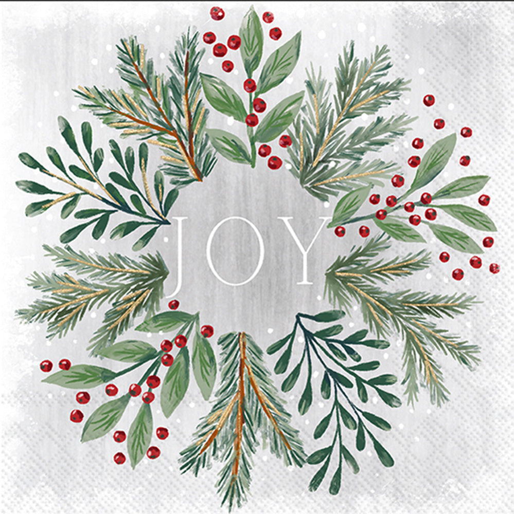 Gilded Painterly Wreath Cocktail Napkin