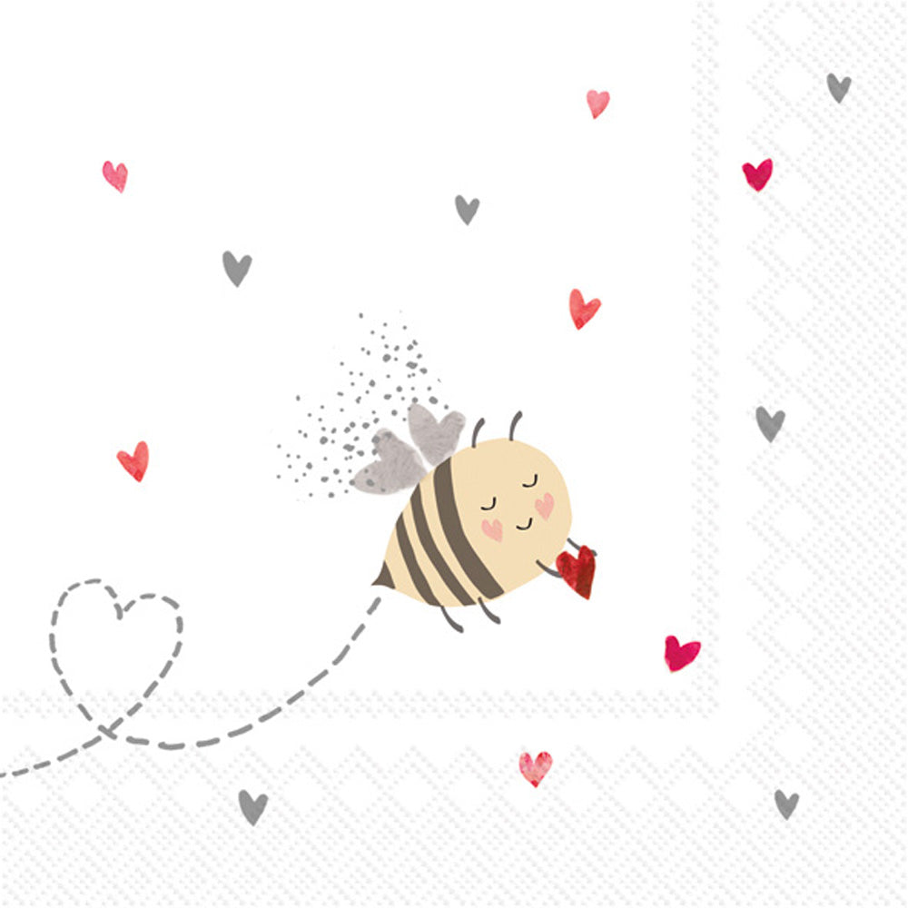 Bee My Valentine Cocktail Napkin Red Grey