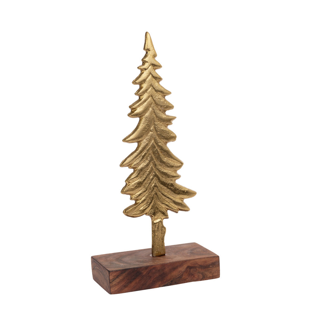 Small Gilded Gold Spruce Tree On Wood Base