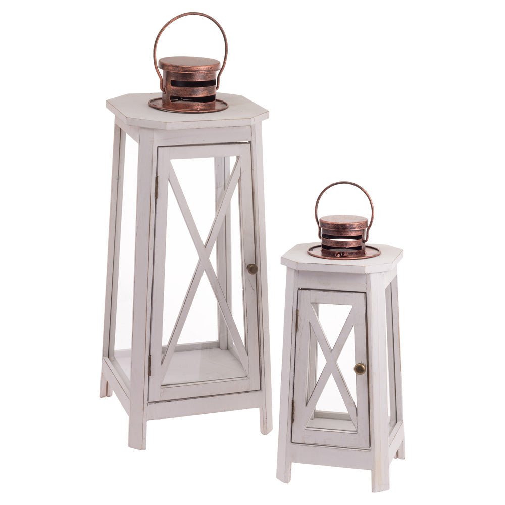 WATERS EDGE WHITE LIGHTHOUSE LANTERNS S/2