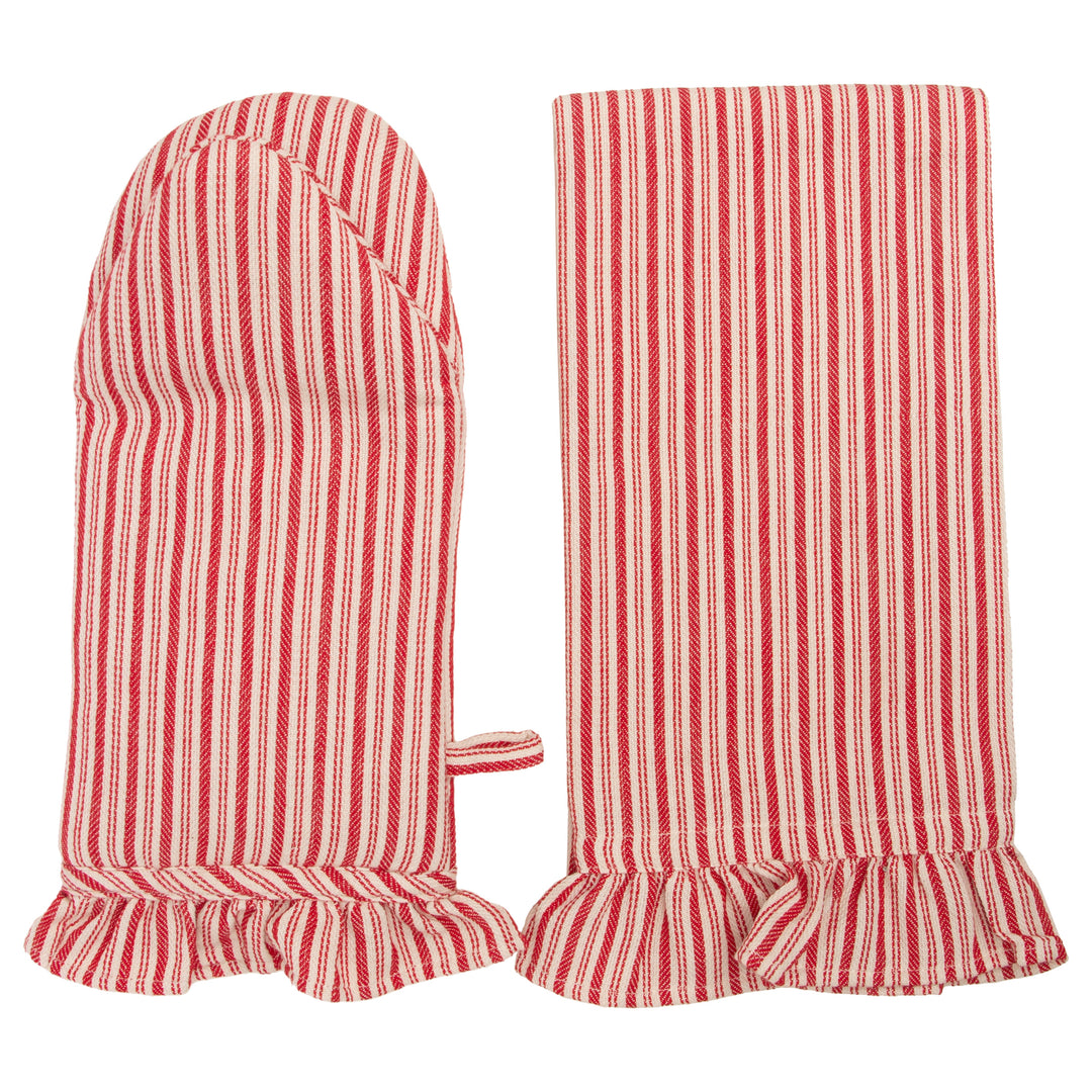 Red Stripe Oven Mitt &amp; Tea Towel