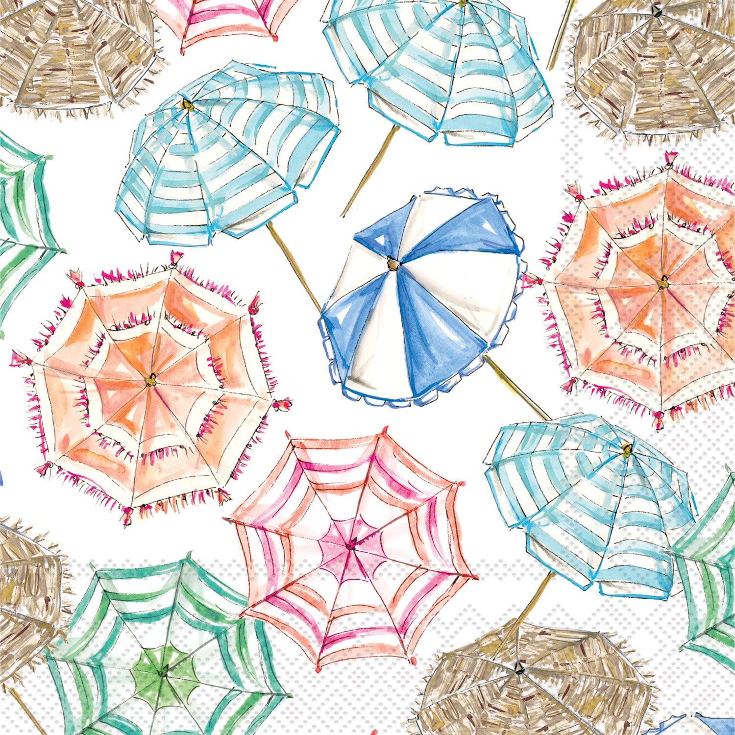 Coral Umbrella Pattern Cocktail Napkin