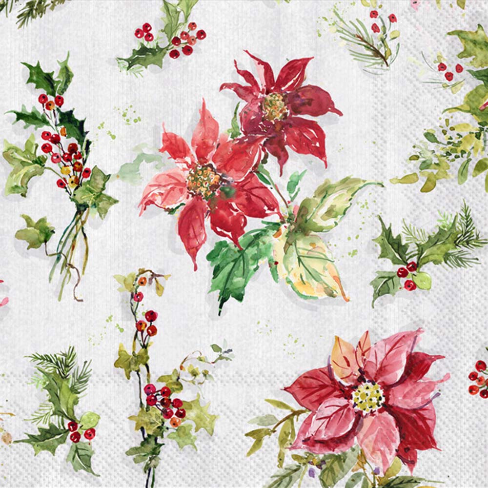 Poinsettia & Holly Allover Lunch Napkin