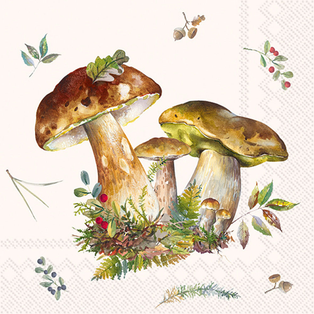 Mushroom Collection Cocktail Napkin Cream