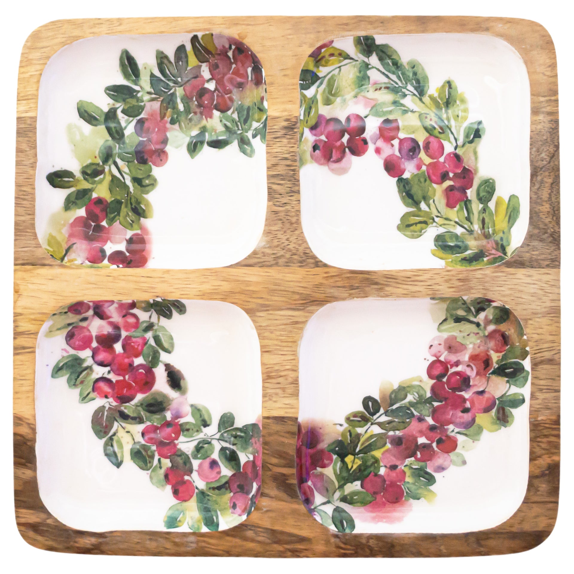 Cranberry Wreath 4 Sectioned Tray