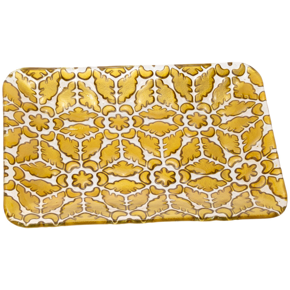 Gold Filigree Rectangle Glass Plate