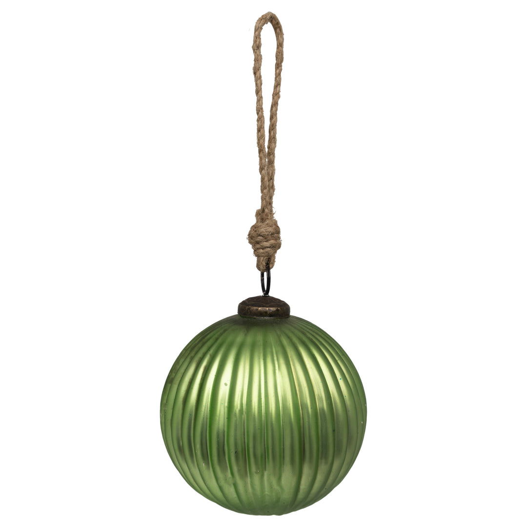 Green Ribbed Glass Ornament Small