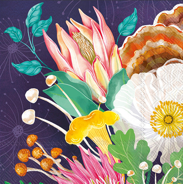Florals And Mushrooms Cocktail Napkin