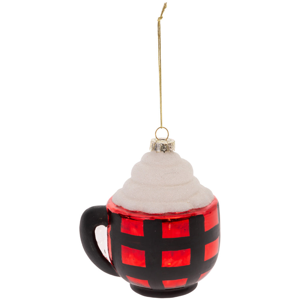 Glass Red and Black Plaid Cup Ornament