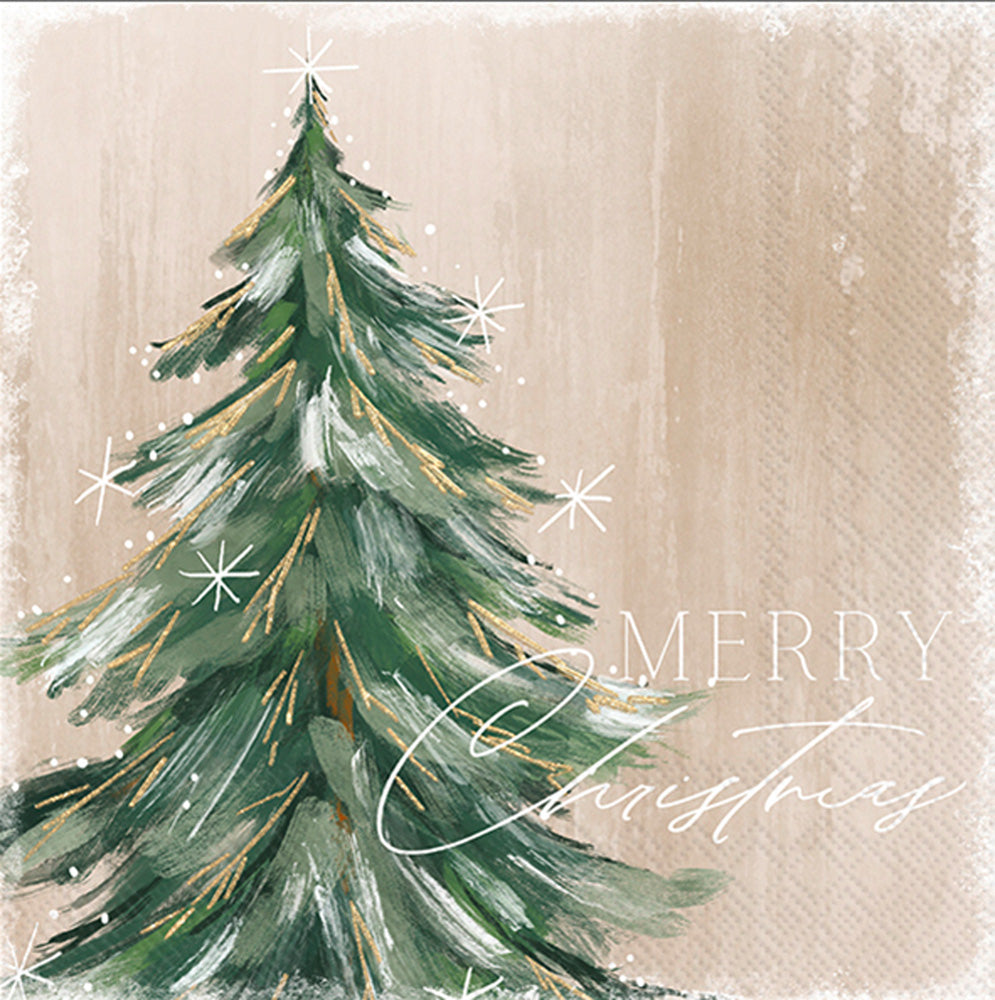 Gilded Painterly Tree Cocktail Napkin