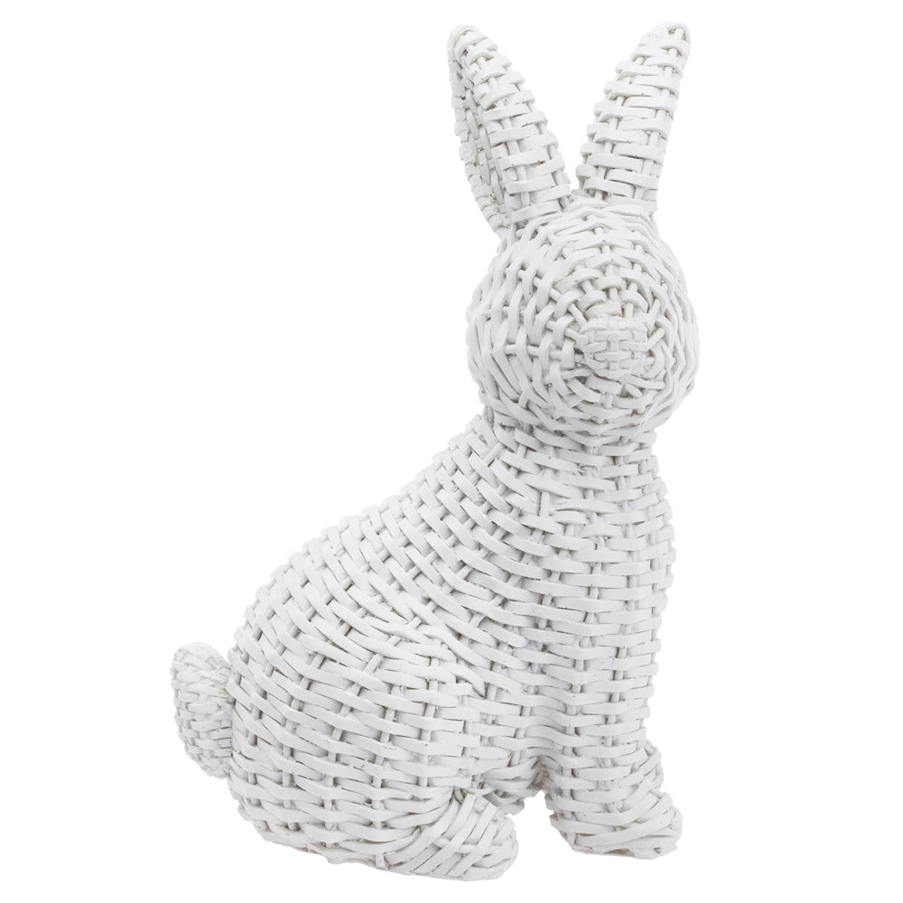 WHITE WICKER SITTING BUNNY