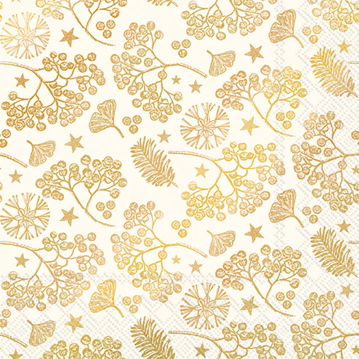 Bright Winter Branches Cocktail Napkin Cream Gold