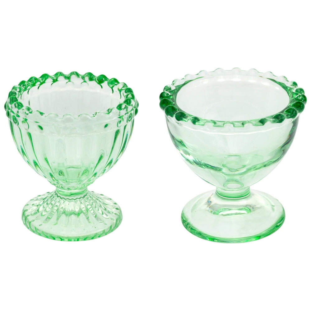 Green Glass Egg Cups (Set of 2)