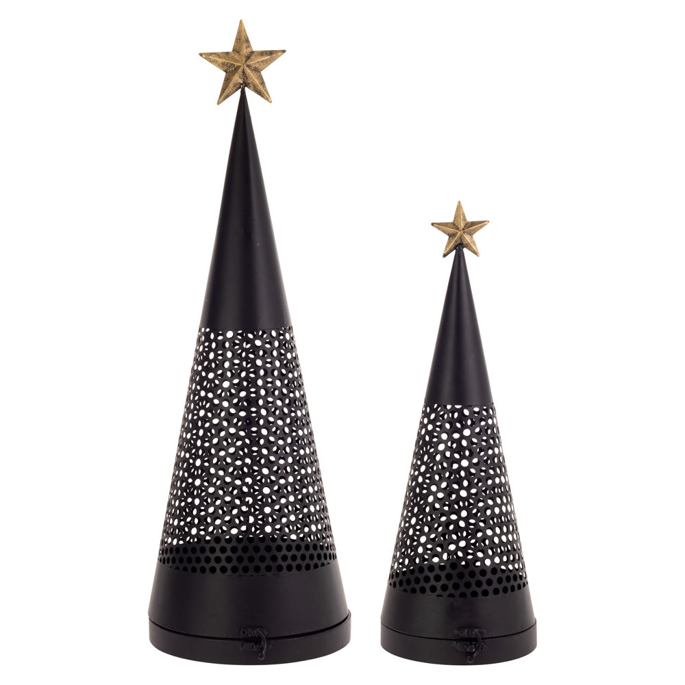 BLACK METAL CONE TREES S/2