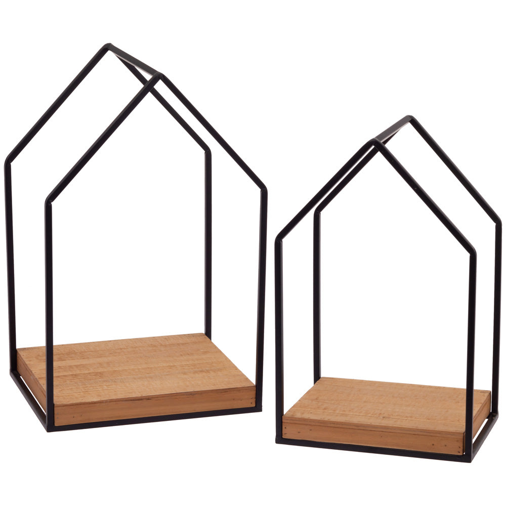 Metal & Wood House Shelf (Set of 2)