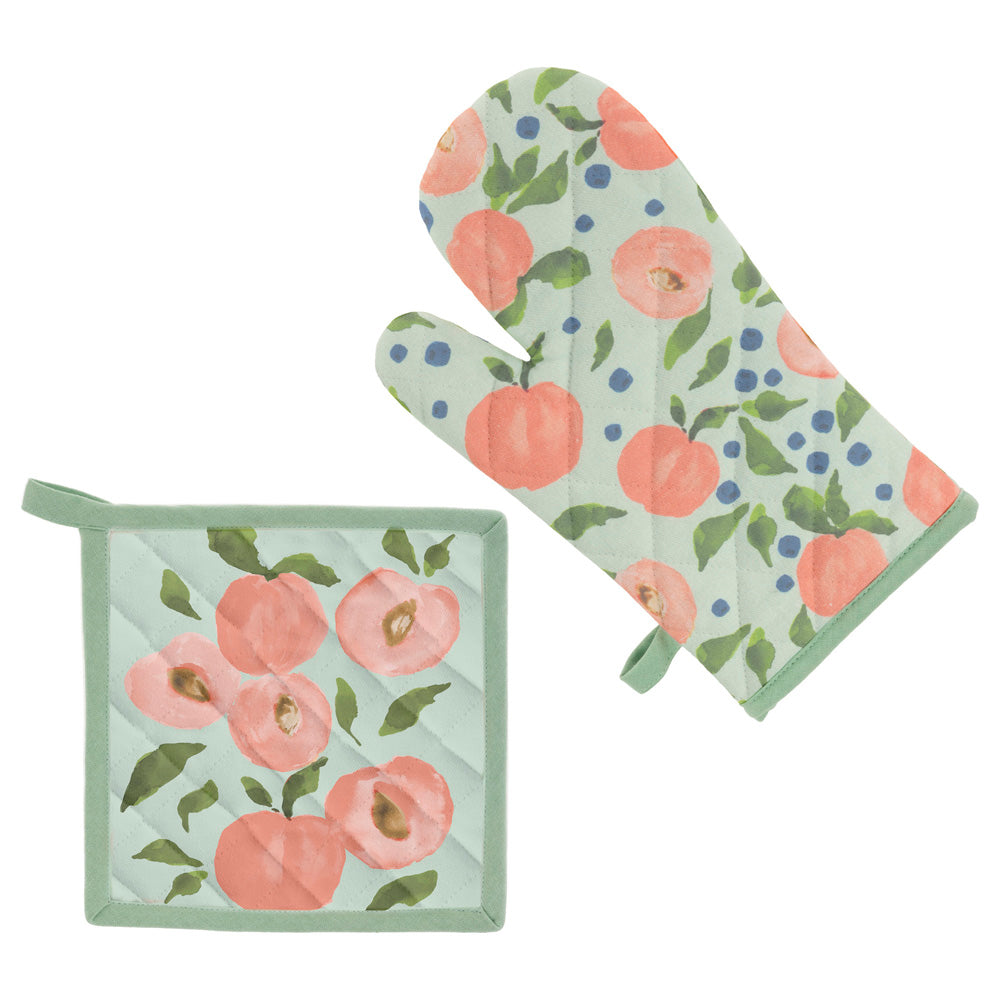 Peaches Oven Mitt / Pot Holder Set