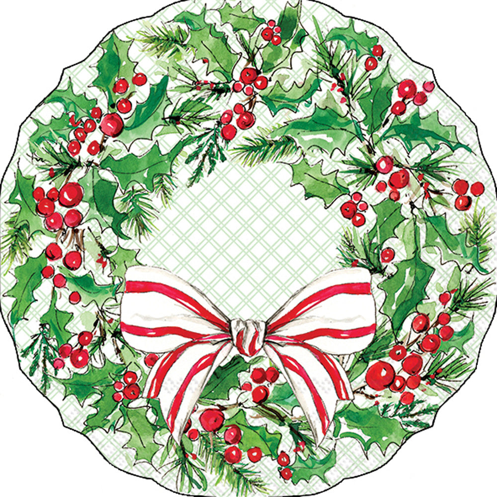 Holly Berry Wreath Shaped Lunch Napkin