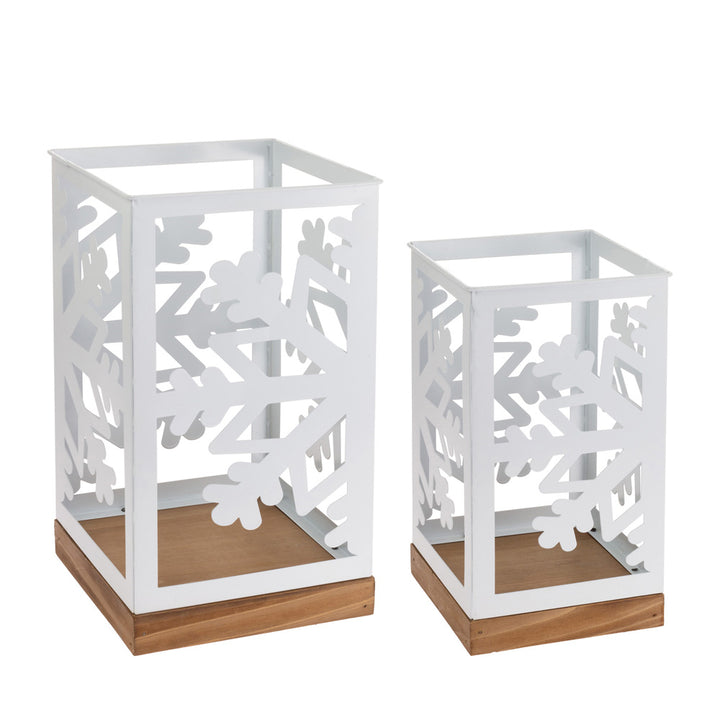 White Metal Snowflake Lanterns (Set of 2)