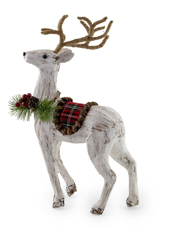 GENO WHITE COAT DEER STANDING  RED PLAID SADDLE