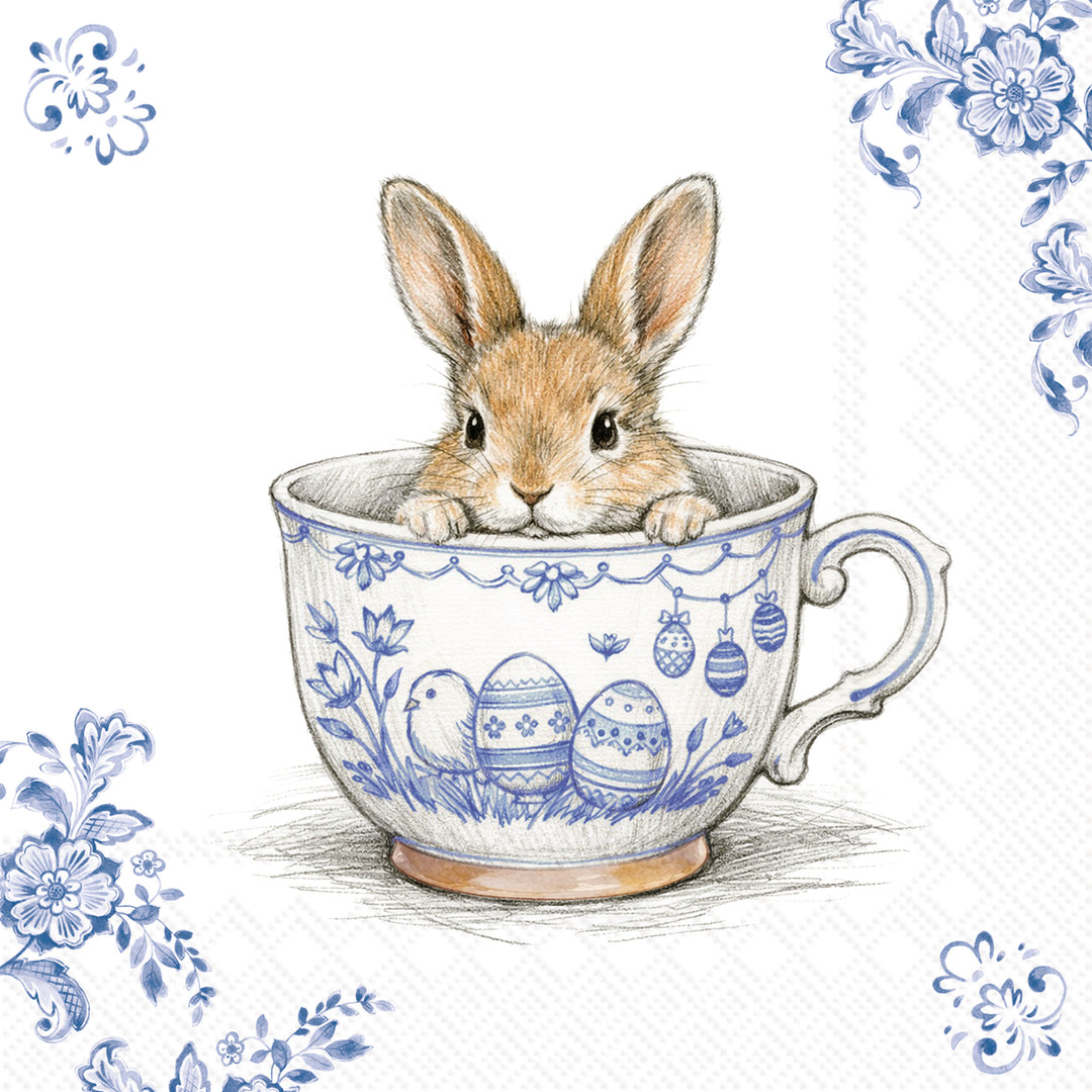 Blue Floral Teacup Cocktail Napkin