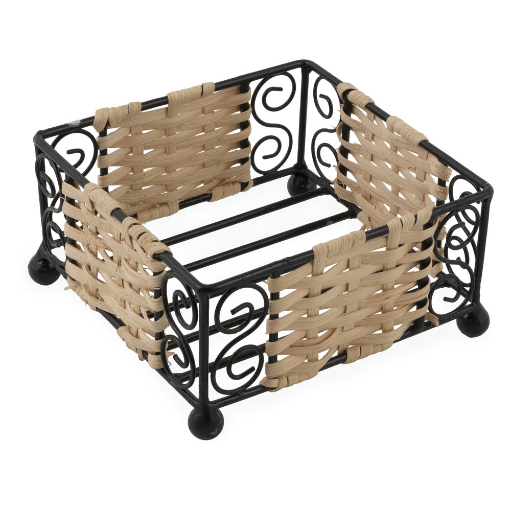 Wire and Rattan Cocktail Caddy Natural Black