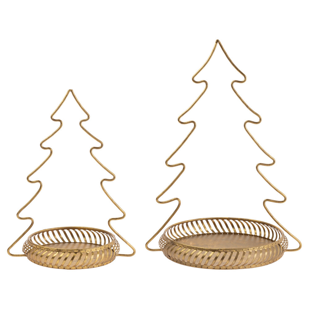 GOLD METAL TREE TRAYS S/2