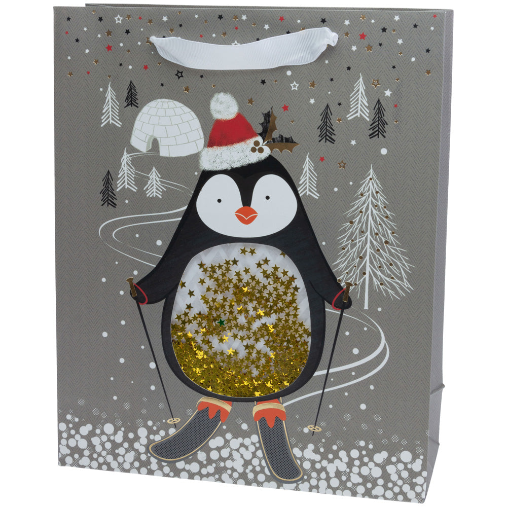 SKIING PENGUIN SEQUIN LARGE BAG