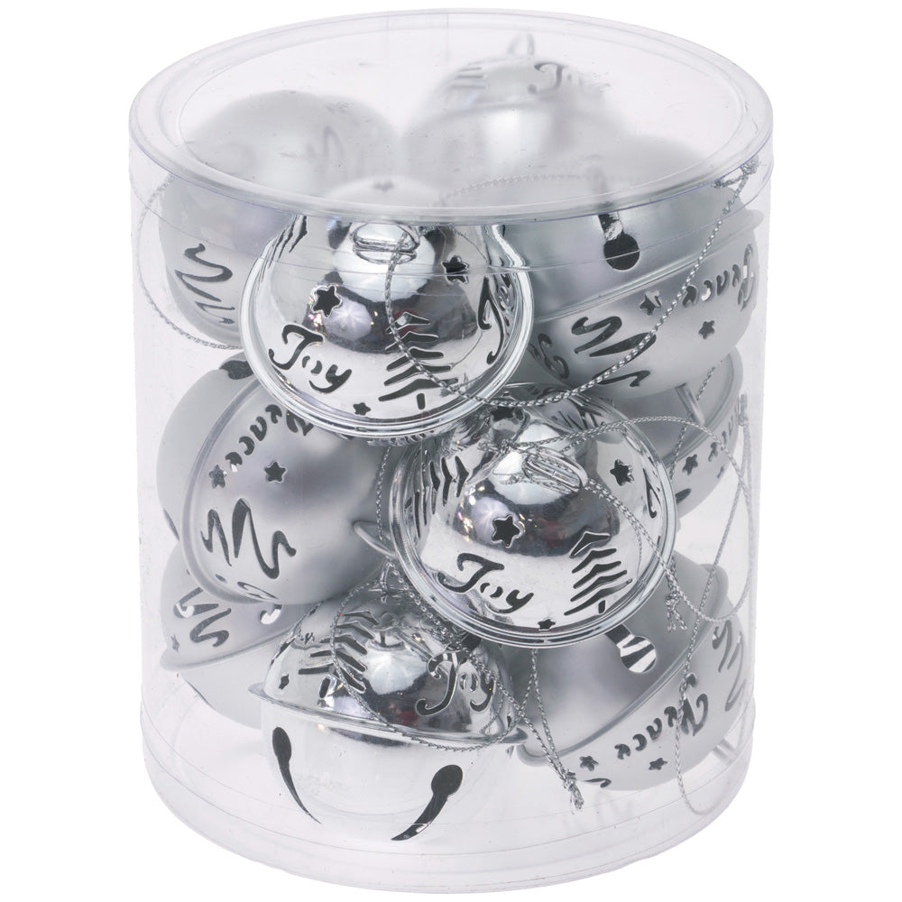 Silver Xmas Bell Ornament (Set of 12) 2 In Bells - 6 Shiny 6 Matte