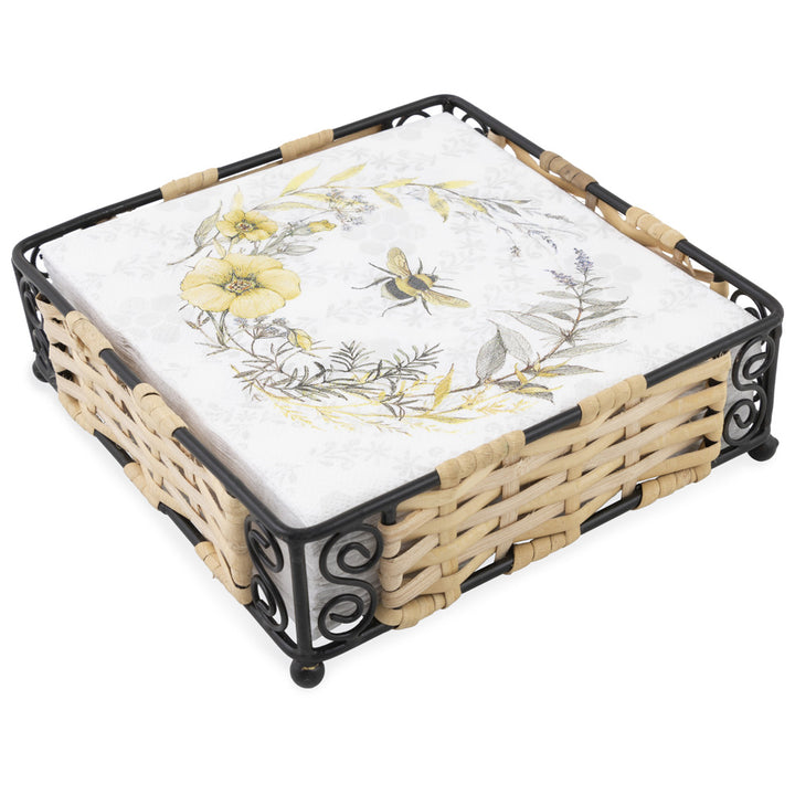 Wire and Rattan Lunch Caddy Natural Black
