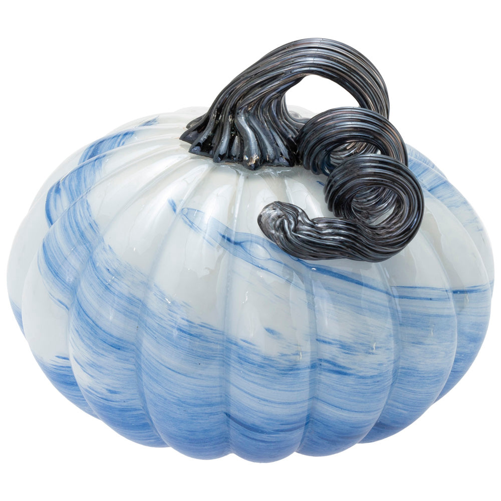 SM WHITE BLUE SWIRL GLASS PUMP