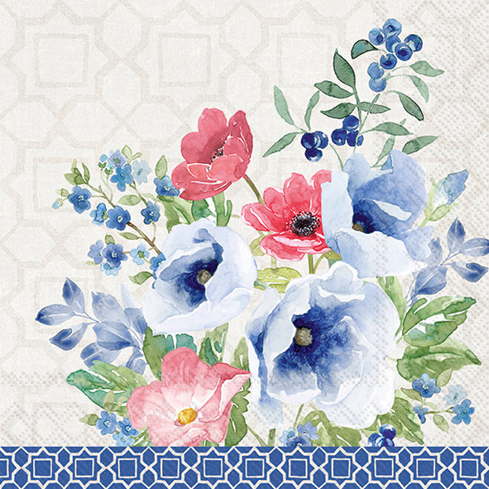 Indigo Bouquet Lunch Napkin Light Grey