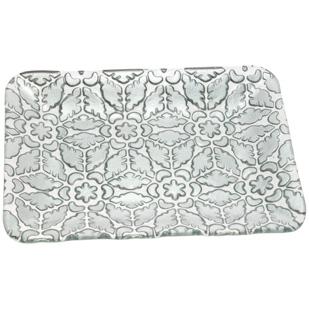 SILVER FILIGREE RECT GLASS PLATE