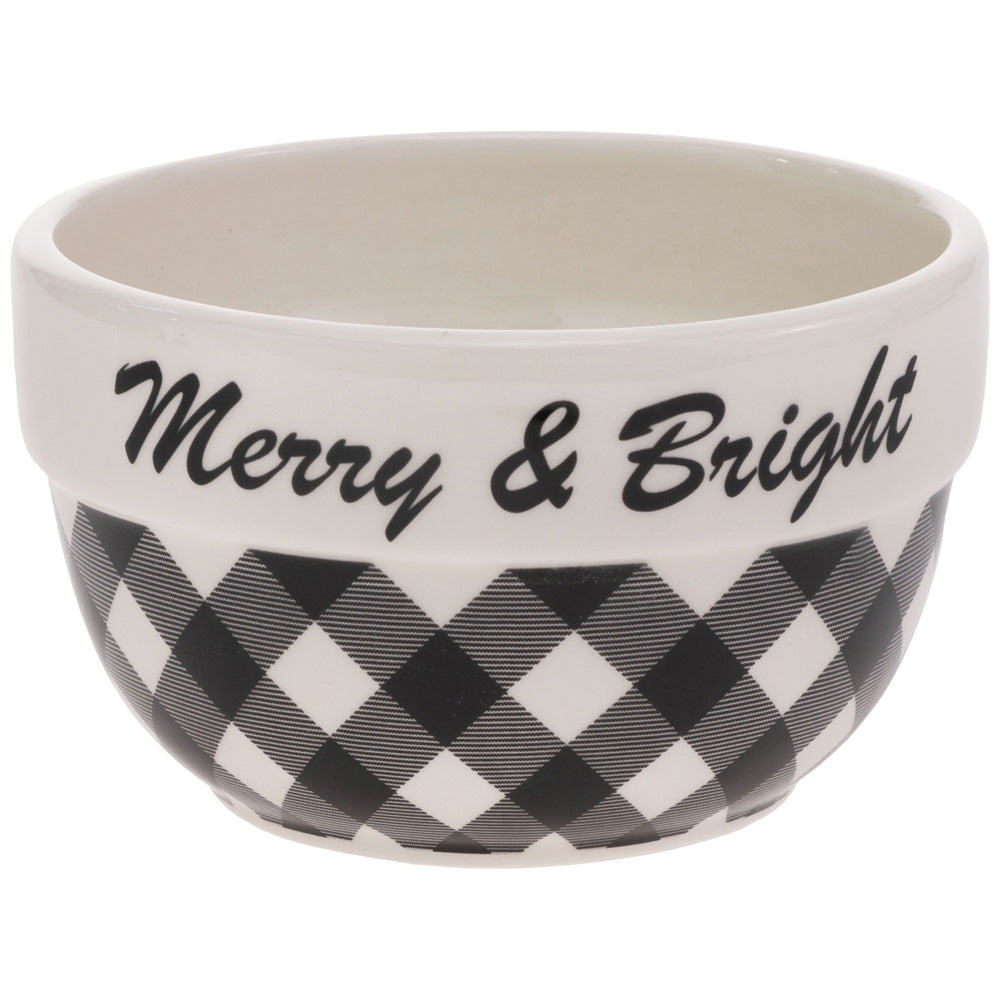 Merry &amp; Bright Black &amp; White Check Bowl