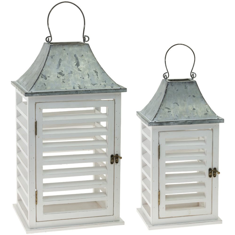 WHITE LOUVERED LANTERNS S/2