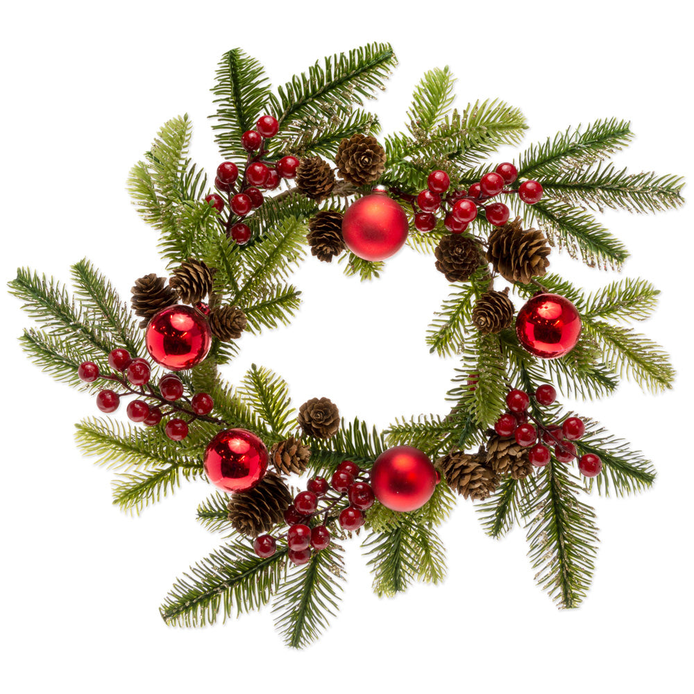 Red Balls &amp; Berries Pinecone Wreath
