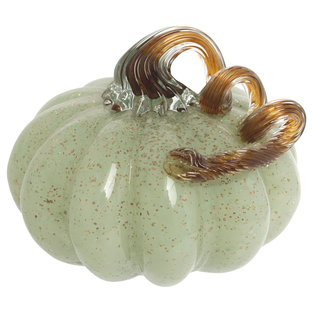 Seafoam &amp; Gold Speckled Glass Pumpkin Small